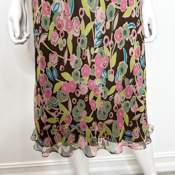 Garnet Hill Vintage Sleeveless Silk Abstract Floral Print Midi Dress Womens Sz 4 - Picture 7 of 14